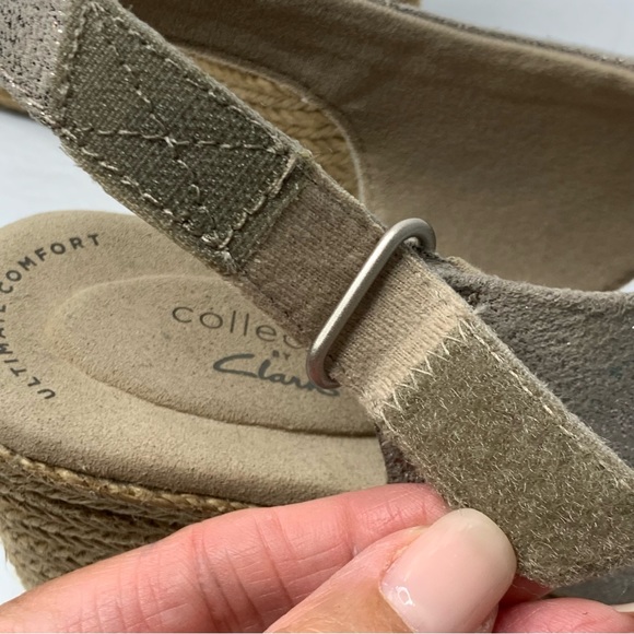 Clarks Lafley Alaina Metallic Wedge Espadrille Sandals Gold 8 - Picture 12 of 15